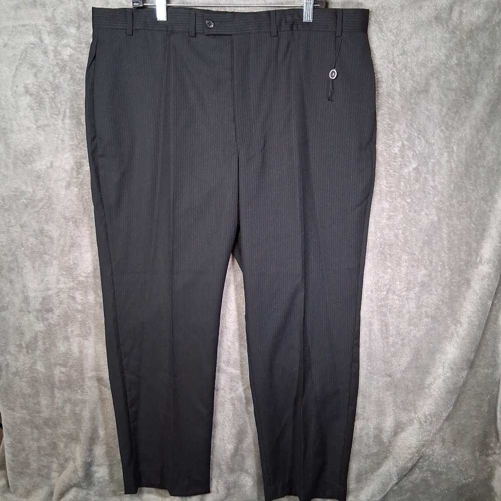 $125 Alfani Dress Pants Mens Size 40x30 Black Striped 100% Wool Straight Leg NWT